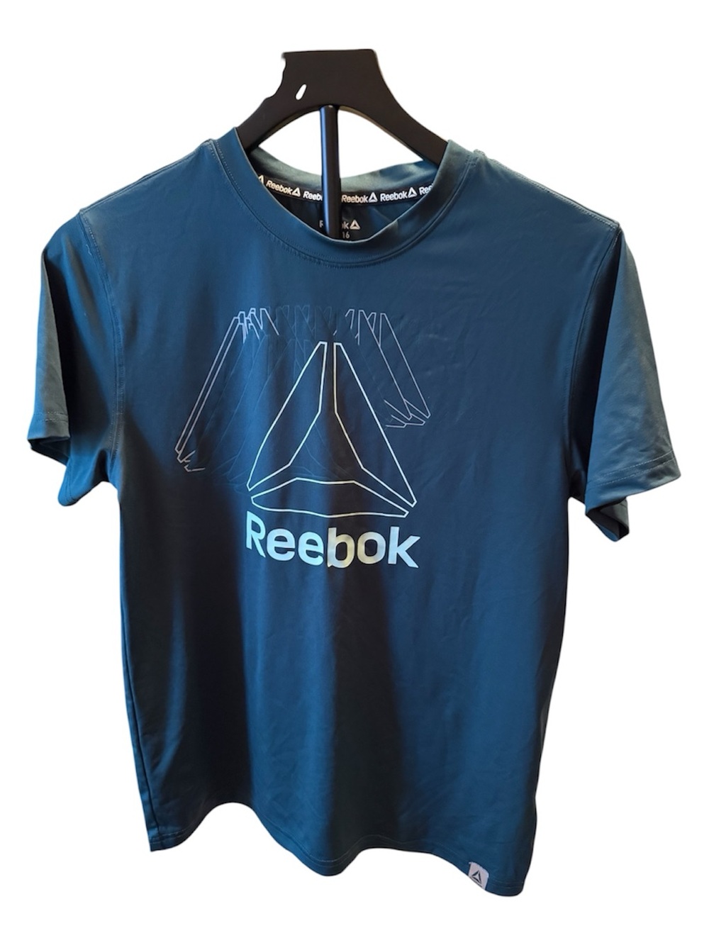Reebok Boys Performance Athletic Tee Blue Logo Shirt Size XL 14/16
